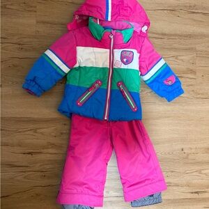 Obermeyer Pink and Blue Kids ski Snowsuit